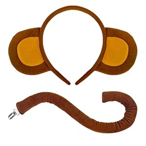 Amlisia Affen Kostüm Set, Affen Ohren Und Schwanz Affenkostüm mit Schwanz Stirnband Tierkostüm für Erwachsene Halloween Karneval Party