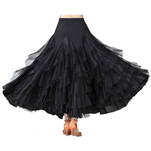 oshhni Vestido Feminino Milk Silk Latin Cha Cha 360 ° Swing Ballroom Exercício Dança - Preto