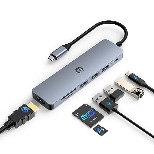 TOTU USB C Hub, 7-in-1 Multiport Adapter with 4K HDMI, 3 USB 3.0 Ports, 100W PD, SD/TF Compatibility, Ideal for USB C Laptops and Other Type C Devices