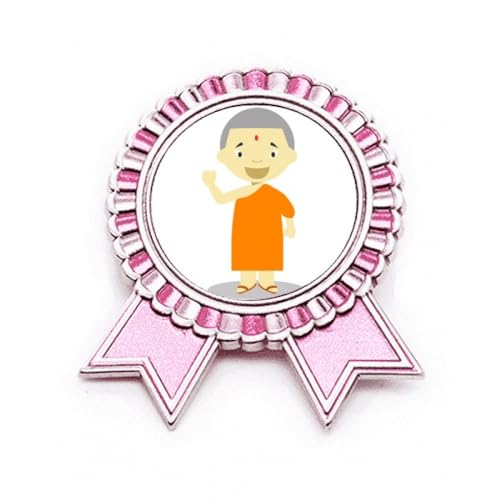 Broche moine orange motif Népal en métal rose taille M pour veste
