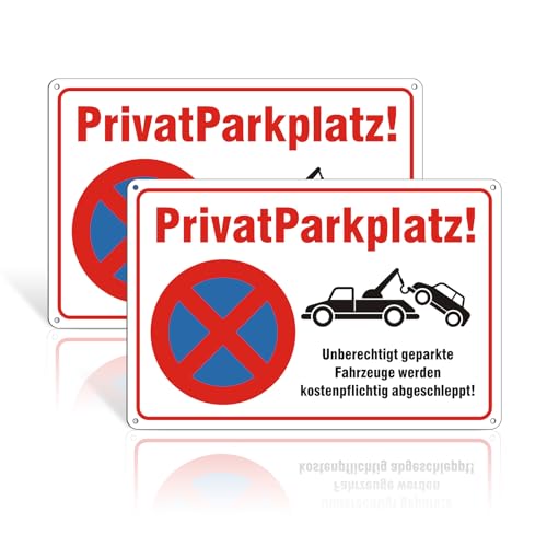 PrivatParkplatz Schild 30x20cm, Parken Verboten mit Abschlepphinweis, Aluminium Wasserdicht UV geschützt,Warnschild für Private Grundstücke, Parkverbot, Einfahrt & Hof （2 Stück）