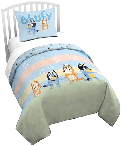 Jay Franco Duvet Cover Set – 2 Piece Comforter Cover and Sham Set, Super Soft Cozy Kids Bedding (Insert Not Included) Multi - Bluey, Twin
