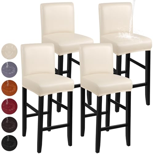 Image of YISUN Bar Stool Covers, Stretch Polar fleece blend Bar Stool Slipcover Removable Washable Bar Stool Chair Covers, High Chair Cover with Elastic Bands (4 Pack, Beige)