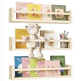 Fixwal Nursery Shelves, 16.5 Inch Floating Bookshelves for Wall Set of 3, Baby Nursery Decor, Solid Wood Wall Mounted Shelves for Books (Natural Wood)