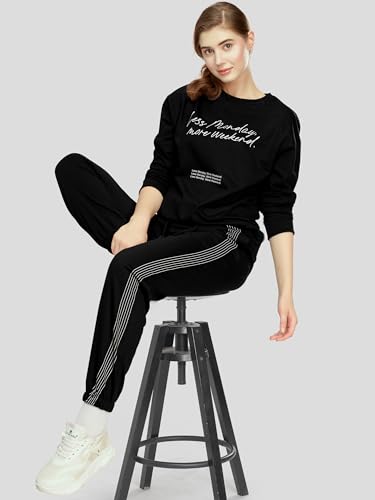 Image of ZEYO Women's Cotton Track Suit Typography Printed Sweatshirt Co-ords Set 5821