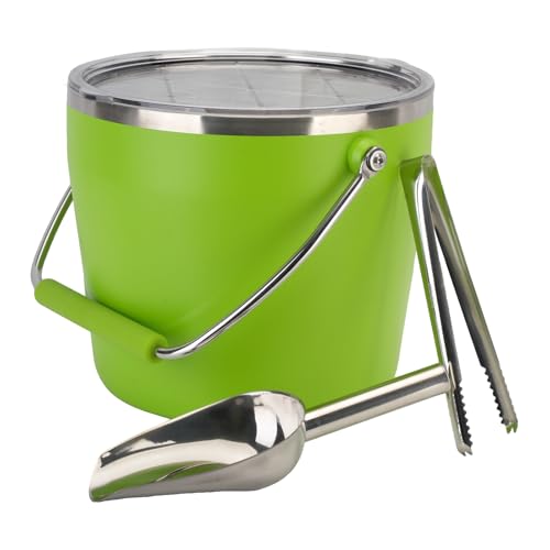 Luxfuel Insulated Beverage & Ice Bucket with Lid - Stainless Steel, Includes Scoop & Tongs, Holds 6 Longnecks or 3 Wine Bottles, Keeps Ice for Hours, Portable Handle for Parties & Outdoors (
