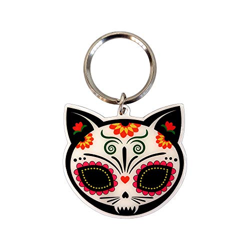 Evilkid, GATO MUERTO SUGAR SKULL, Modern Printed metal, Die-Cut KEYCHAIN