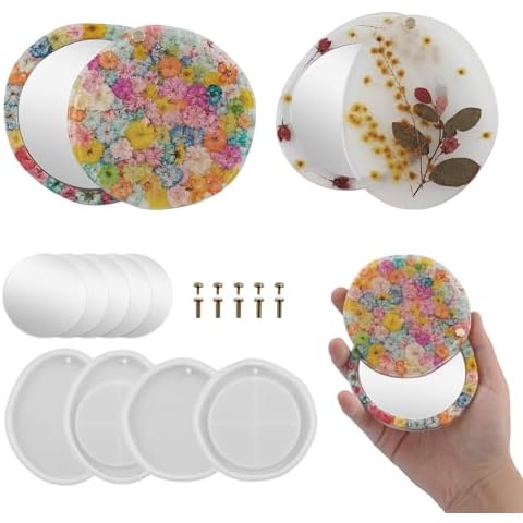 Makeup Mirror Resin Mold Kit,Silicone Molds for Travel,Epoxy Makeup Mirror Casting Mold with 5Pcs Acrylic Mirror Resin Molds for DIY Home Decoration Cover