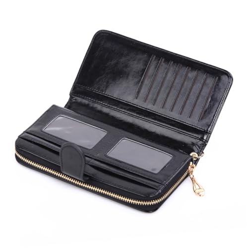GALPADA 1pc Women Zipper Handbag Wallet Pu Leather Purse for Travel Credit Card Holder Black for Home Outdoor Use