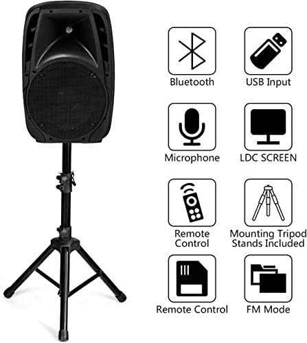 Goflame 1800W 2-Way Powered Speakers, Portable Pa Speaker System With 2 Speaker Stands And Microphone, Professional Dj Speakers With Bluetooth, Usb/Sd Card Input, Fm Radio, Remote Control #TOP5