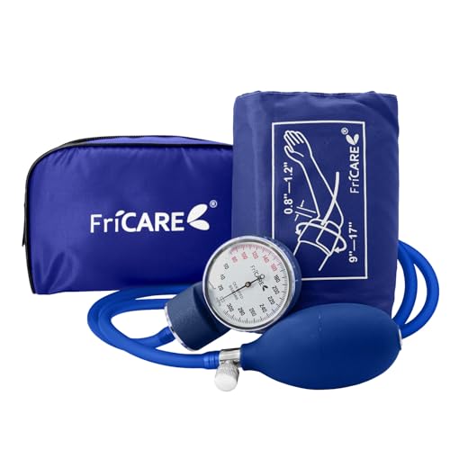 Image of FriCARE Manual Blood Pressure Cuff for Nurses /Nursing /Medical Students | Aneroid Sphygmomanometer for Home BP Monitoring & School Training Use, Universal Adult Size with Carrying Bag, Blue