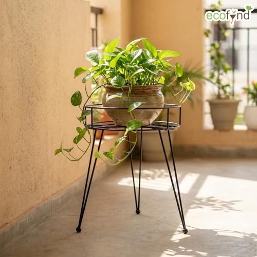 Image of ecofynd Round Heavy Duty Roy Matka Stand for Kitchen, Water Pot Stand, Terracotta Stand for Kitchen Utensils, Multipurpose Dispenser Rack, Pot Stand, Jar Holder, (PS303-BLK)