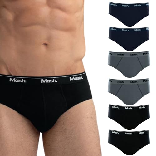 MASH Kit 6 Cuecas Slip Algodão Cotton Hipoalergênica Masculina, 2 Azul Marinho - 2 Cinza Médio - 2 Preto, M