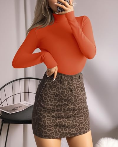 Image of MANGOPOP Women's Mock Turtle Neck Long Sleeve Tops Bodysuit Jumpsuit, Long Sleeve Sorrel, XX-Large