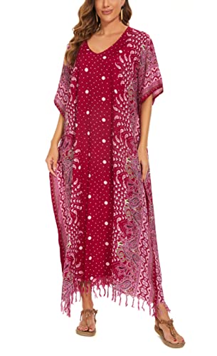 Image of Beautybatik Boho Flora Printed Women Plus Size Kaftan Kimono Loungewear Maxi Long Dress Size XL to 4X