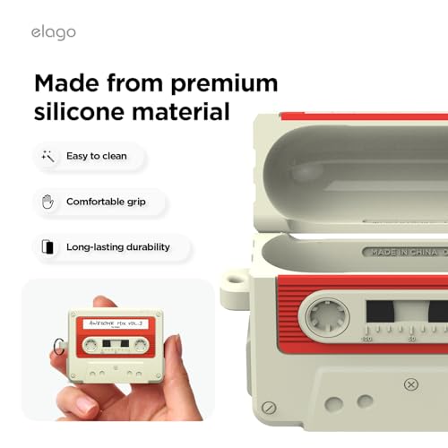 Image of elago Cassette Tape Case Compatible with AirPods Pro 3 Case - Carabiner Included, Supports Wireless Charging, Shock Resistant, Full Protection, Headphone Accessories, for Men, for Women