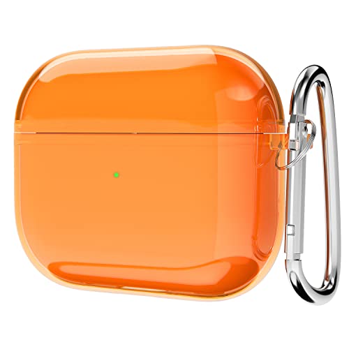 Svanove for Airpods 3 Case Clear Hard Plastic, Transparent Simple Cute Airpods 3rd Generation Case with Keychain, Girly Y2k Aesthetic Trendy Airpods Cover Accessories for Women Girl, Neon Orange
