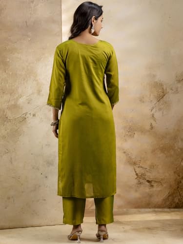 Image of VredeVogel Women's Silk Blend Embroidered Kurta with Pant & Dupatta Set | Modern & Traditional Blend Ethnic Wear | Festive & Casual Outfit