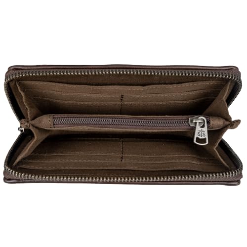 STS Ranchwear Women's Vaquero Bifold STS-64308 Western Zip Around Closure Leather Wallet w/ 8 Card Slots, Cowhide/Tan, 7.5" W x 4" H4