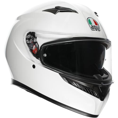 AGV – K3 E2206 MPLK, Casco de Moto ECE con alerón y Visera UV Resistente a los arañazos, Compatible con el intercomunicador, Mono White, Unisex, M