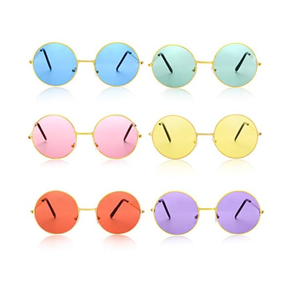Bememo 24 pieces hippie headband glass costume set, includes 12 pieces multicolor lady girl flower headbands, 12 pieces round hippie sunglasses for festival party - image 5
