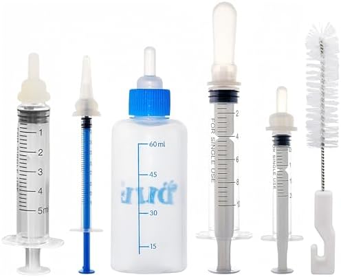 Kitten Bottle Feeding Kit, Puppy Milk Replacement Newborn Bottles 1ml 3ml 5ml 10ml 60ml Small Animals Waterer Feeder Bottle for Nursing Puppy Milk