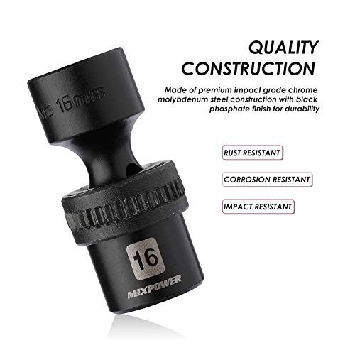 Mixpower 15-Piece 3/8" Drive Shallow Universal Impact Socket Set, 6 Point, Metric, 8-22Mm, Cr-Mo, Swivel Socket With Flexible Wobble… #TOP3