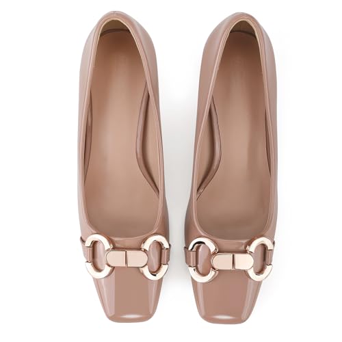 Zelaprox Women's Closed Square Toe Pumps,Low Kitten Heel Pumps Fashion Metal Slip On Stiletto Wedding Party Comfortable Dress Pump Shoes