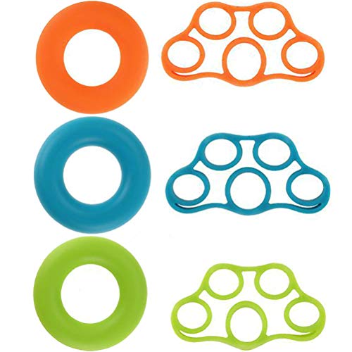 Hand Grip Strengthener, Finger Exerciser, Grip Strength Trainer (6 PCS) New MaterialForearm Grip Workout, Finger Stretcher, Relieve Wrist Pain, Carpal Tunnel, Trigger Finger, Mallet Finger and More