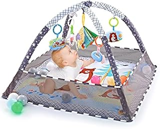 Trongle Baby Play Gym, Baby Play Mat Newborn with 5 Hanging Toys and 18 Ocean Balls, Lightweight Foam Stand Washable Soft Cotton Base, Playmats & Floor Gyms for 0-24months, with Carry Bag (80x80x55cm)