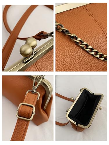 Image of Vintage Kiss Lock Tote Women 2026 Clasp Clutch PU Leather Purse Crossbody Shoulder Bag Everyday Chic Messenger Handbag