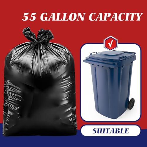 Image of Teivio 55-60 Gallon Black Trash Bags 60 Bags Extra Large Garbage Bags - 39 inch x 53 inch | Fit 45,49,50,55,60 gal Lawn And Leaf Bags Multi-Use Commercial | Outdoor Yard Waste Bag | Workshops Trash Bin Liner