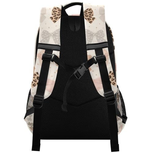 Brownish Grey Leopard Print Bow Designed kids travel backpack with big bookbags for student mochilas para ni?as de 12 a?os2