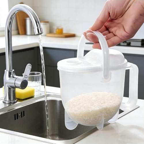14oz Rice Washer Strainer Bowl with Handle - Plastic Grain & Vegetable Washing Bowl, Perfect for Rice Washing Bowl Needs and Rice Rinser Strainer Use with Beans, Pasta & Fruits by Xpcpekt - Used condition - Image 8