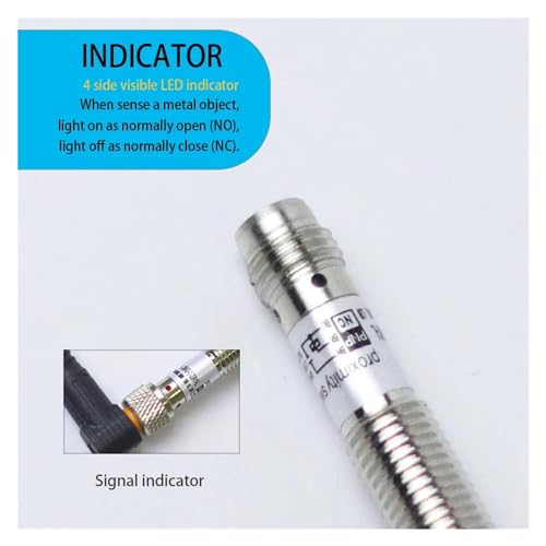 Sensor inductivo M8 cilíndrico con protección IP65 conector metal de 3 pines cable PVC 2m 5