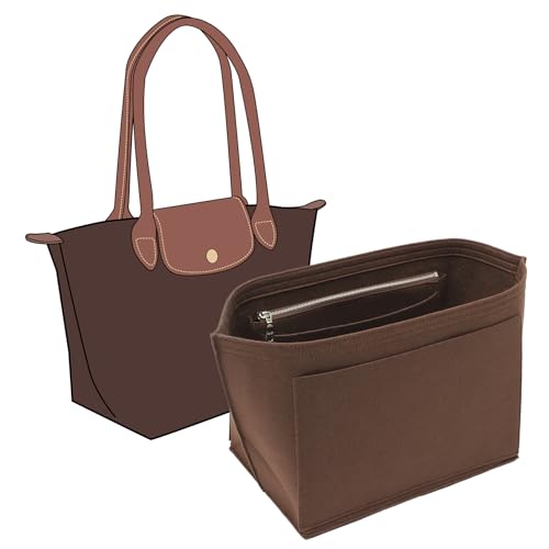 KESOIL Fit Longchamp Organizer Insert, for Long Champ Le Pliage L Bag Handbag Women, with Cup Holder, Large/Brown