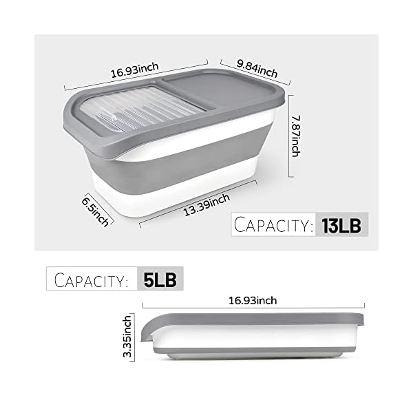 Dog Cat Food Storage Containers, Collapsible Silicone Food Container with Measuring Cup, 13 LB Capacity Rice Grain Bean Nut Cereal Coffee Storage Bin, Moisture-proof Foldable Storage Container for Dry Food, Kitchen Container Dog Cat Food Storage Containers, Collapsible Silicone Food Container with Measuring Cup, 13 LB Capacity Rice Grain Bean Nut Cereal Coffee Storage Bin, Moisture-proof Foldable Storage Container for Dry Food, Kitchen Container