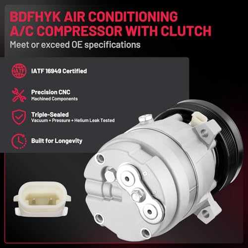 BDFHYK 1135238 Air Conditioning A/C Compressor with Clutch Compatible with Buick LeSabre, Park Avenue 1996-2005, Riviera 1996-1999, Compatible with Oldsmobile 88 LSS 1996-1999, Regency 1997-1998