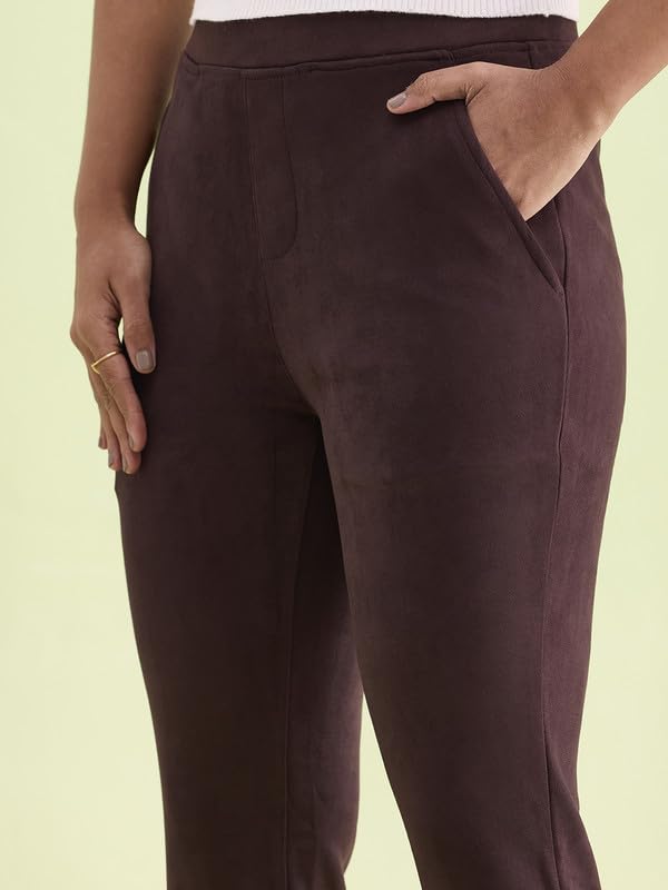 Image of GO COLORS Women Solid Mid Rise Suede Treggings