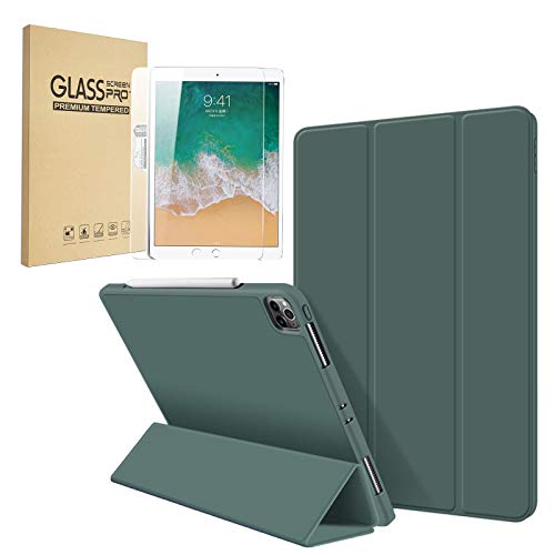 Hot Deals iPad Pro 2020 case 11 with Glass Tempered Screen Protector, Premium Silicone Material with Comfortable Viewing Angle, Forest Green