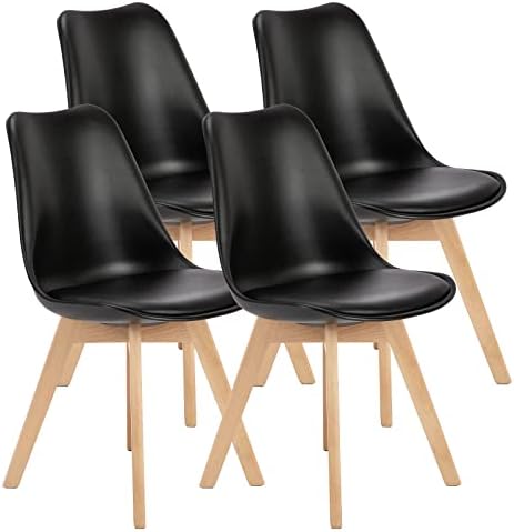 OLIXIS Dining Chairs Set of 4 Mid-Century Modern Dinning Chairs, Living Room Bedroom Outdoor Lounge Chair PU Leather Cushion and Wood Legs