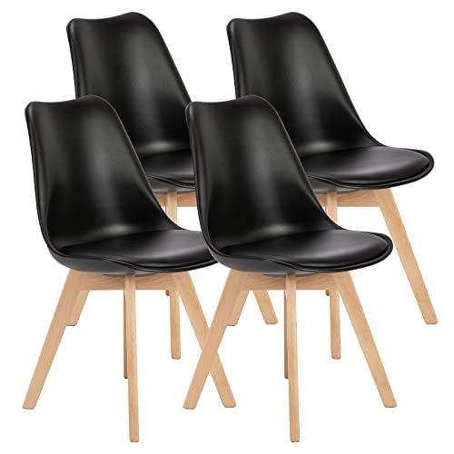Olixis Dining Chairs Set Of 4 Mid-Century Modern Dinning Chairs, Living Room Bedroom Outdoor Lounge Chair Pu Leather Cushion And Wood Legs #TOP6