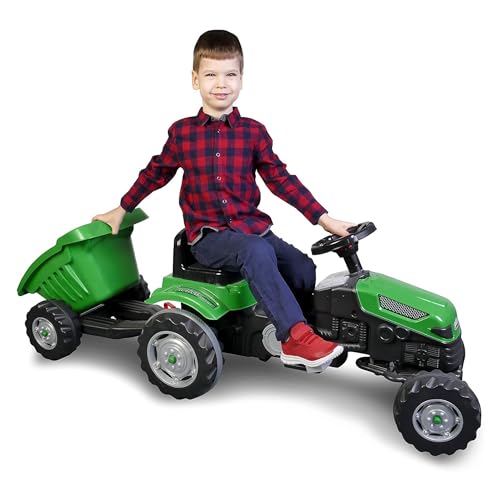 Lemodo Trettraktor ab 3 Jahre | Kinder Traktor in grün| Traktor zum draufsitzen | Kindertraktor mit Anhänger | Trampeltrecker mit Hupe | Trettrecker für drinnen und draußen – Bild 8