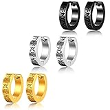 SIISPRI Viking Earrings for Men Women, Norse Viking Hoop Earrings Rune Carved Design Amulet Protection Huggie Hoops Earrings Jewelry Gift,Black/Silver/Gold Plated (Black/Silver/Gold-3 Pairs)