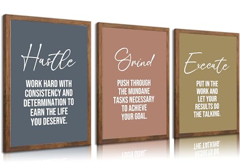 3pcs Inspirational Quotes Canvas Wall Art Hustle Execute Success Quotes
