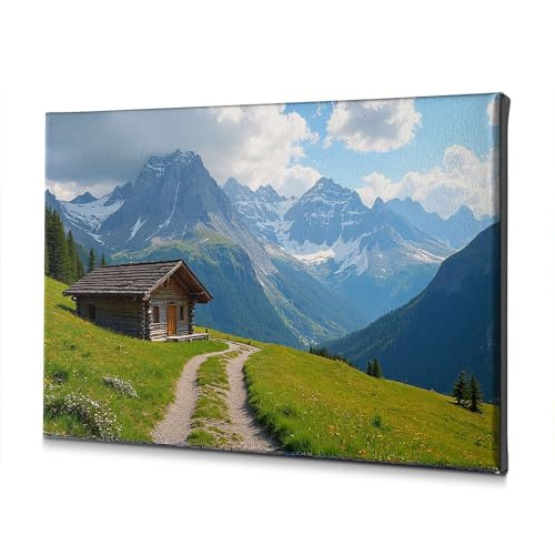 Toile de montagne et cabane 40x60 pour ambiance chalet suisse