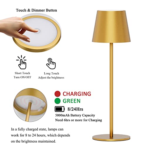 Ralbay 1 Pack Gold Led Cordless Table Lamp, 5000Mah Rechargeable Battery Lamp, Stepless Brightness Gold Dining Table Lamps, Ip54 Waterproof Battery Powered Lamps Outdoor Cordless Table Lamps #TOP4