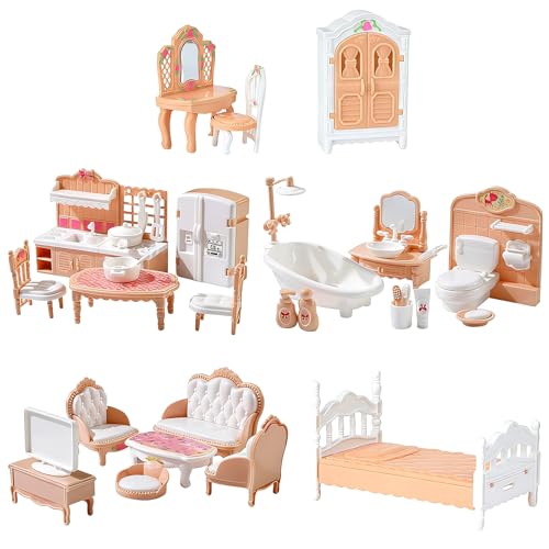 32 Pièces Accessoires Maison de Poupee, Mobilier Miniature pour Maison de Poupée en Plastique, Accessoire Maison de Poupee y Compris la Cuisine, Salle à...