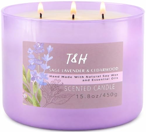 Large Sage Lavender Cedarwood Scented Candle for Home - 3