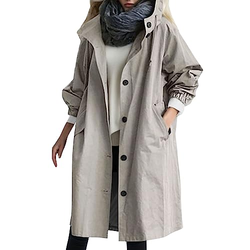 Genérico Chaqueta de cuero con capucha elegante Outwear invierno cortavientos mujeres cómodo abrigo suelto mujer abrigo de esquí, gris, XL